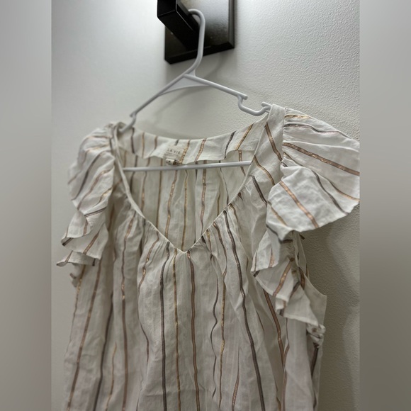La Vie Rebecca Taylor Metallic Stripe Flowy Peasant Blouse Size Medium - Picture 7 of 7
